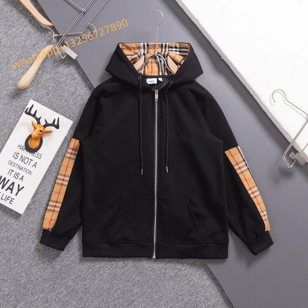 Unbranded Jackets Hooded zip-up jacket with monogram print and contrast sleeve tape — Burberry34
