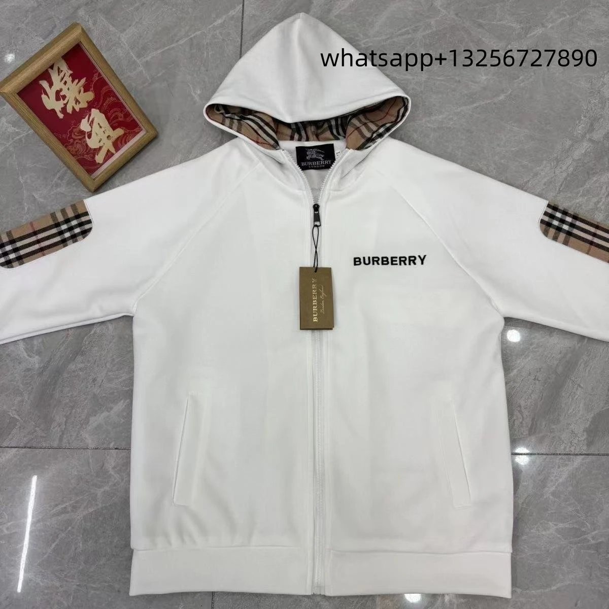 Unbranded Jackets Hooded zip-up jacket with monogram print and contrast sleeve tape — Burberry30