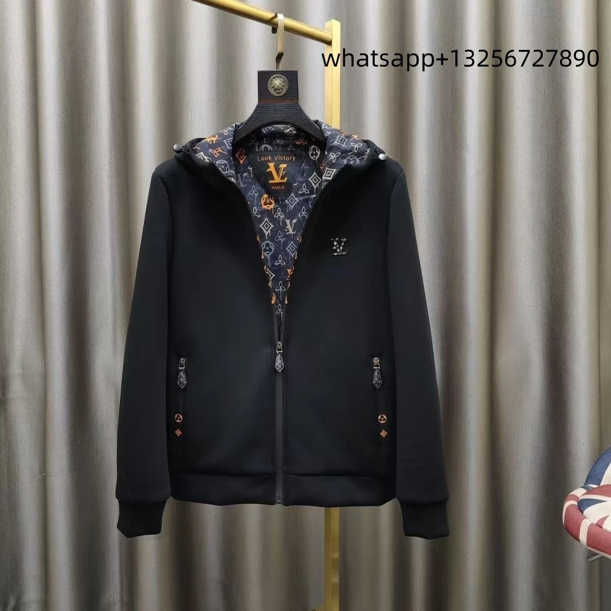 Unbranded Jackets Hooded zip-up jacket with monogram print and contrast sleeve tape — LV28