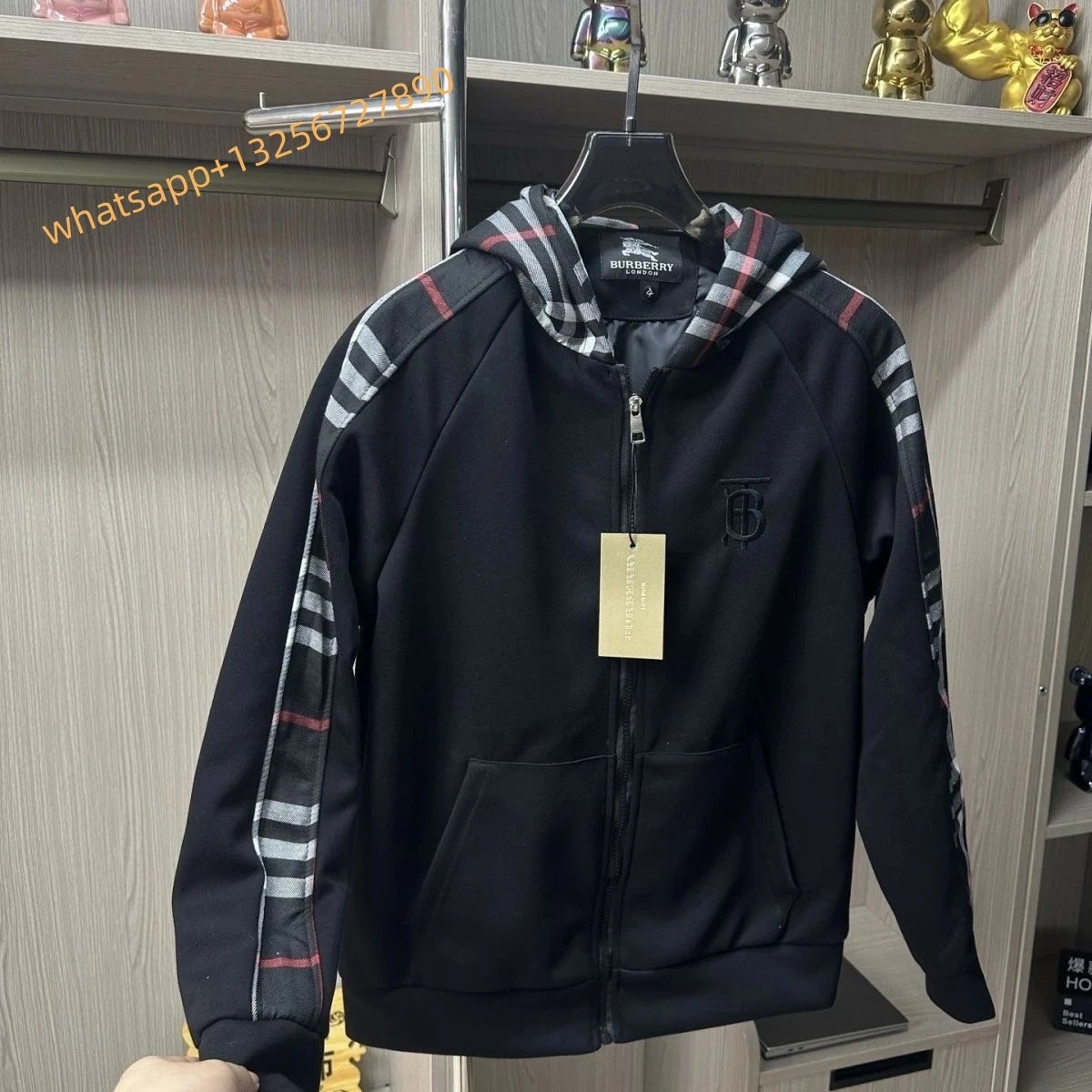 Unbranded Jackets Hooded zip-up jacket with monogram print and contrast sleeve tape — Burberry33