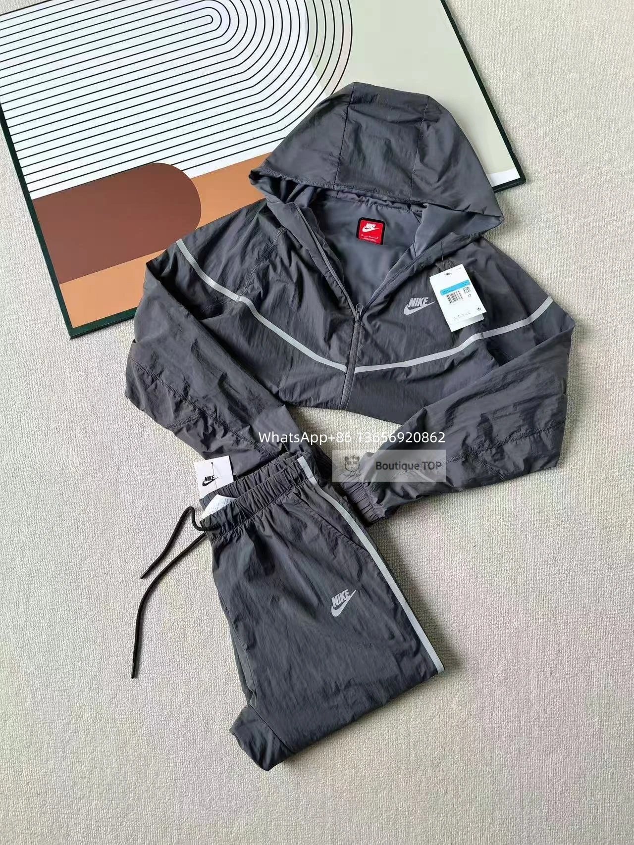 Nike Jackets Color-Block Zip-Up Jacket — 7-gray 2-piece set