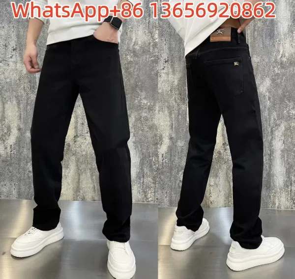 Burberry Black Straight-Leg Jeans with Equestrian Knight Logo - 1