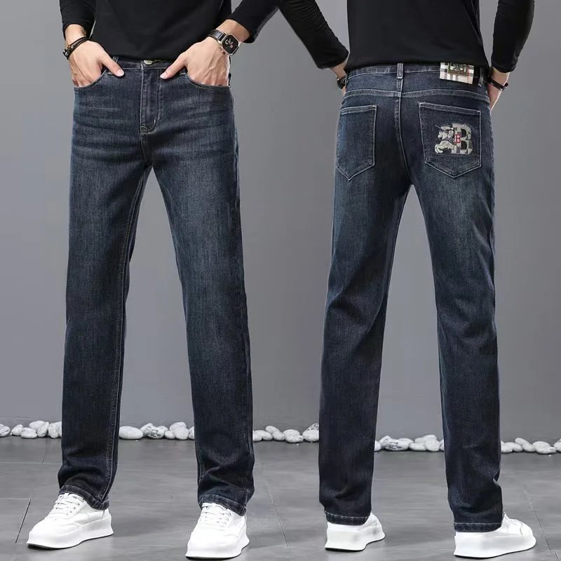 Design Embroidered Horse Motif Slim Fit Blue Jeans - 7