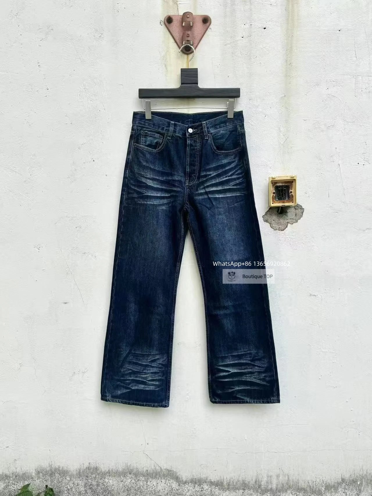 Custom Distressed Chain-Adorned Wide-Leg Jeans Blue - 11