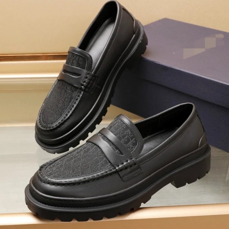 Dior Leather Shoes Monogram Panel Lug-Sole Loafers — 4