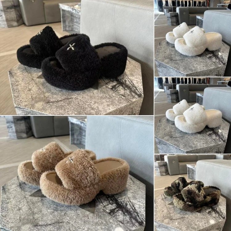 SMFK Compass Mode Wool Shearling Platform Slippers - 007711
