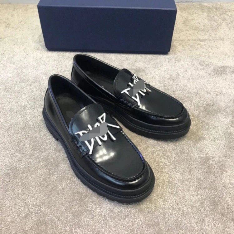 Dior Leather Shoes Monogram Panel Lug-Sole Loafers — 5