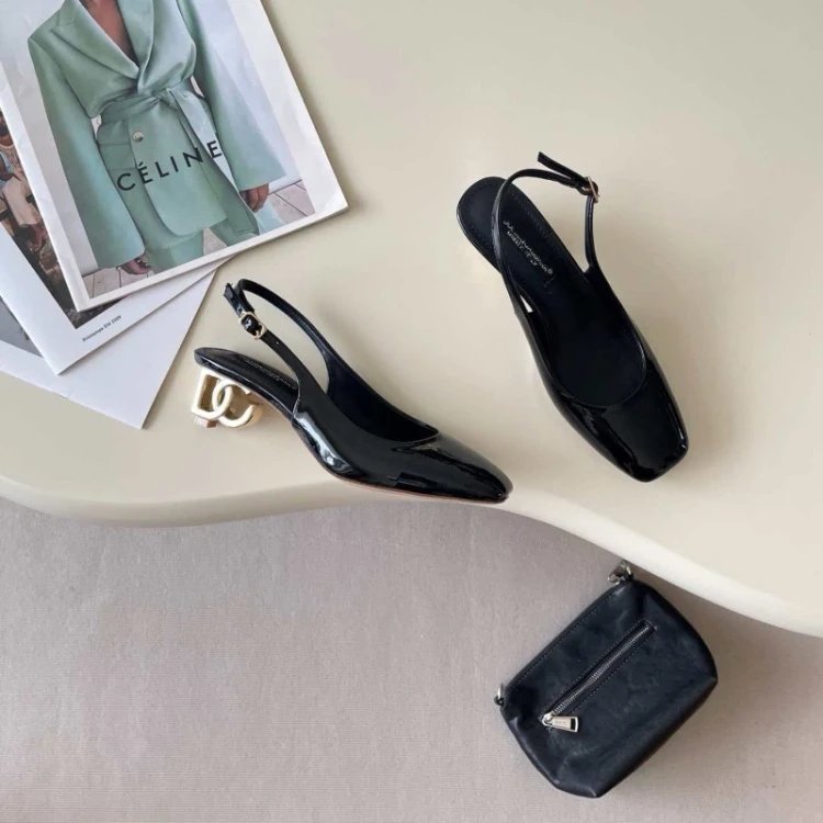 Dolce & Gabbana High Heels Square-Toe Patent Slingback Logo-Heel Pumps image 2
