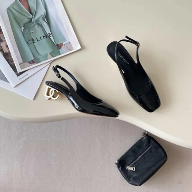 Dolce & Gabbana High Heels Square-Toe Patent Slingback Logo-Heel Pumps product detail image 2