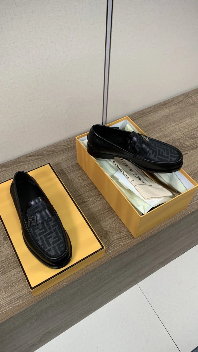 Fendi Leather Shoes FF Buckle Loafers image 4