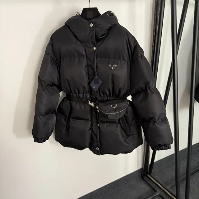 Prada Jackets Hooded quilted puffer jacket with detachable waist bag belt product detail image 1