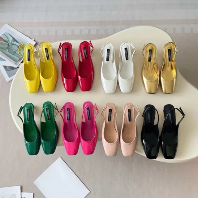Dolce & Gabbana High Heels Square-Toe Patent Slingback Logo-Heel Pumps product detail image 1