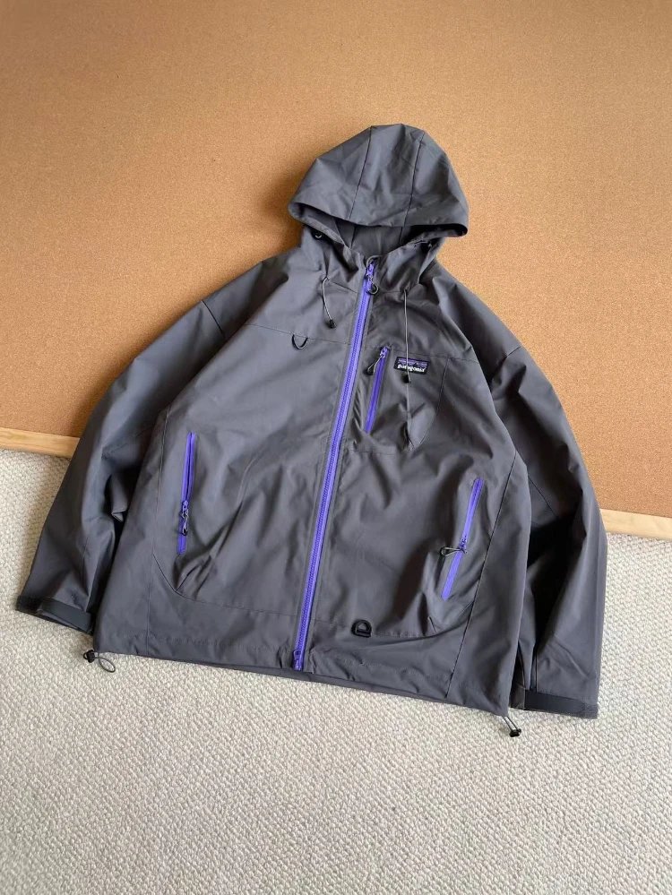 Patagonia Jackets Hooded contrast-zip shell jacket — SKU-02-Lava Gray