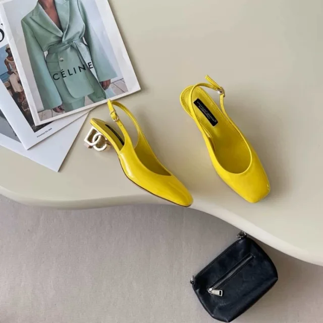 Dolce & Gabbana High Heels Square-Toe Patent Slingback Logo-Heel Pumps product detail image 5