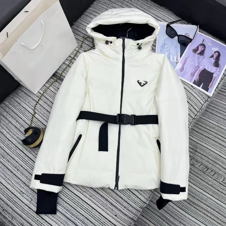 Unbranded Jackets Hooded belted padded ski jacket — white