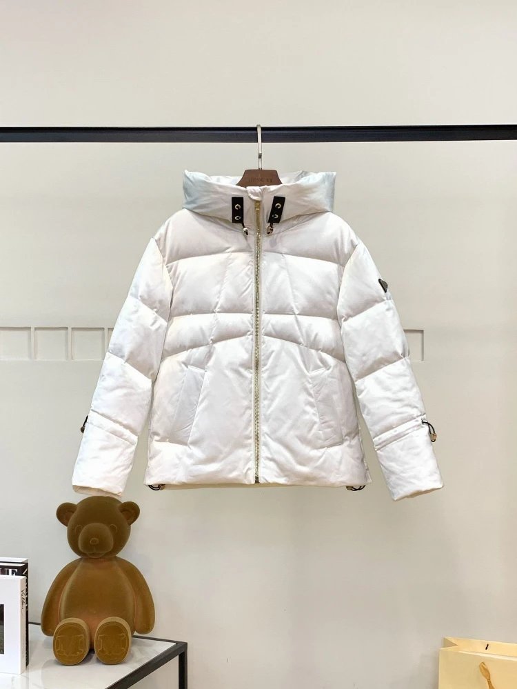 Unbranded Down Jackets Hooded short puffer jacket with drawstring cuffs — white