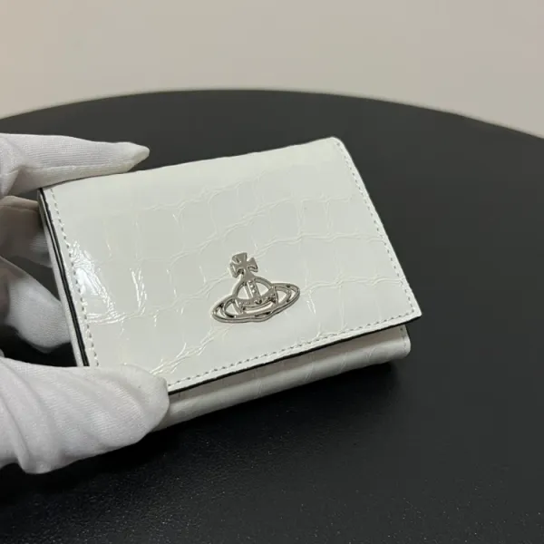 Vivienne Westwood Orb Logo Croc-Embossed White Short Wallet - 4