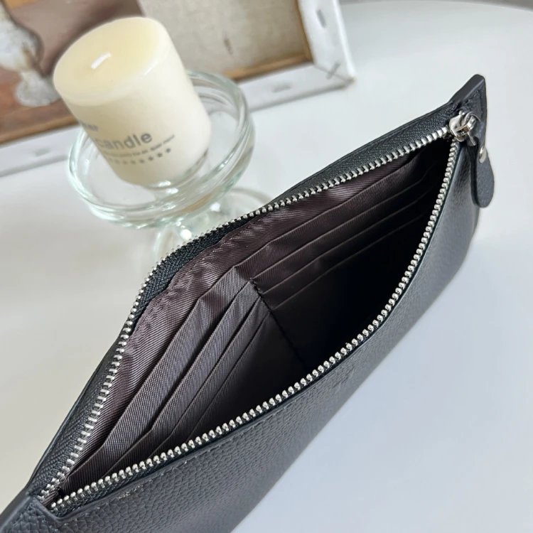 Design Long Zipper Wallet Navy Blue Leather Clutch - 3