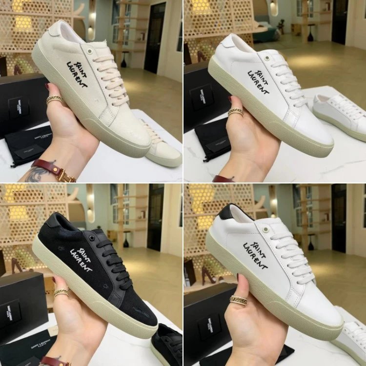 Saint Laurent Handwritten Logo Leather Canvas Low Top Skate Sneakers-5747
