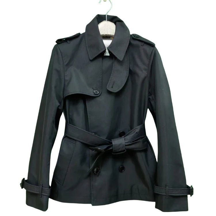 Unbranded Coats Short double-breasted belted trench coat with epaulettes — Black