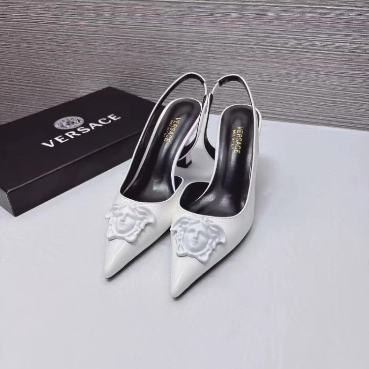 Versace High Heels Pointed-Toe Medusa Slingback Pumps — white