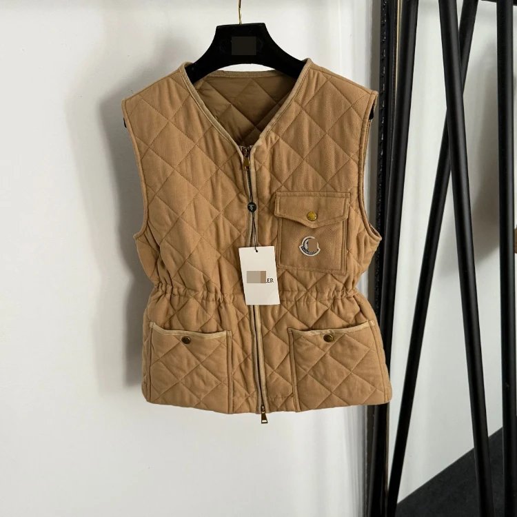 Moncler Vests Quilted zip-front utility vest with drawstring waist — Khaki
