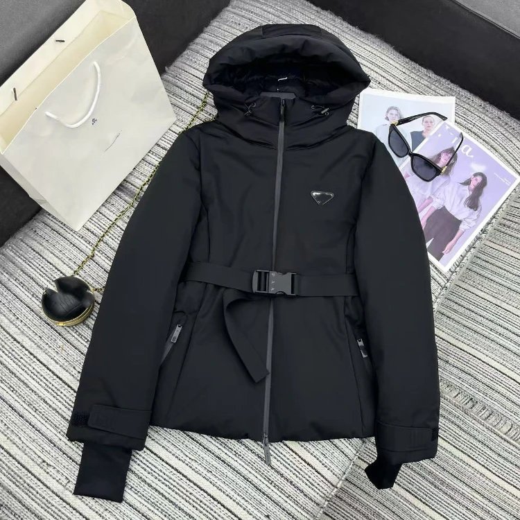 Unbranded Jackets Hooded belted padded ski jacket — Black