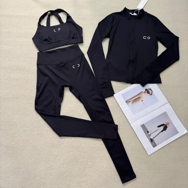 Unbranded Matching Sets Three-Piece Zip-Up Activewear Set with Sports Bra and Leggings product detail image 2