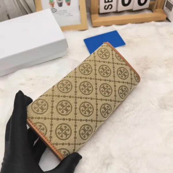 Tory Burch Reva Printed Long Wallet Beige Black - 5