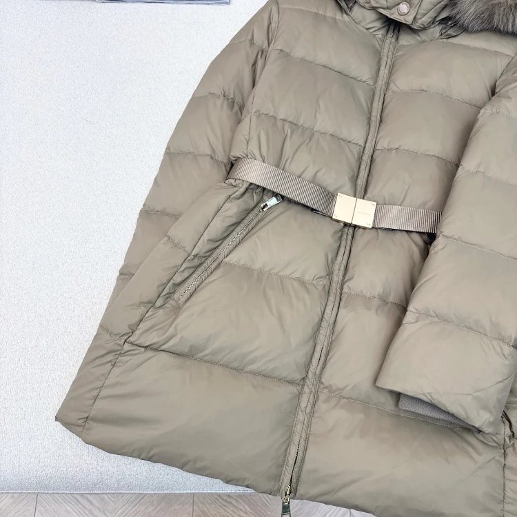 Unbranded Down Jackets Belted long puffer with fur-trim hood image 3