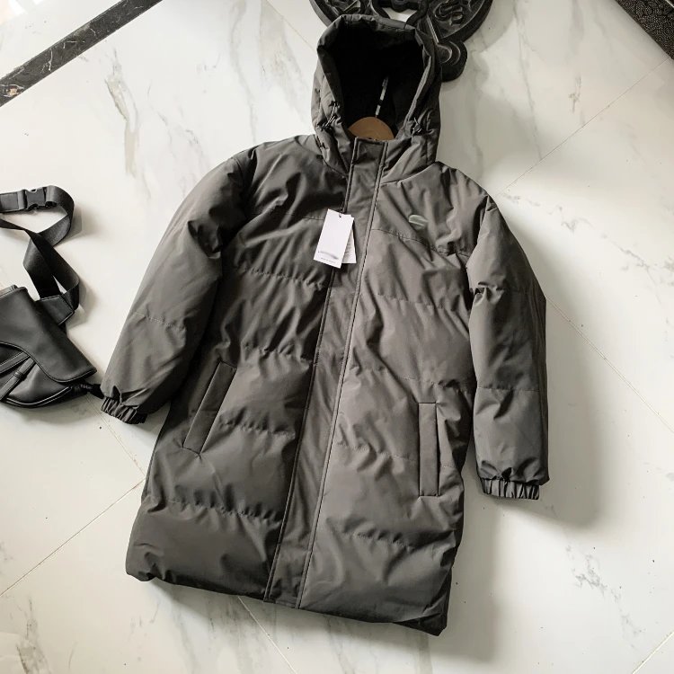 Unbranded Coats Hooded quilted padded mid-length coat — gray