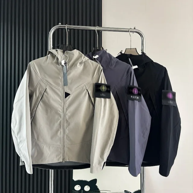 Stone Island Jackets Hooded zip-up jacket with compass sleeve badge product detail image 1