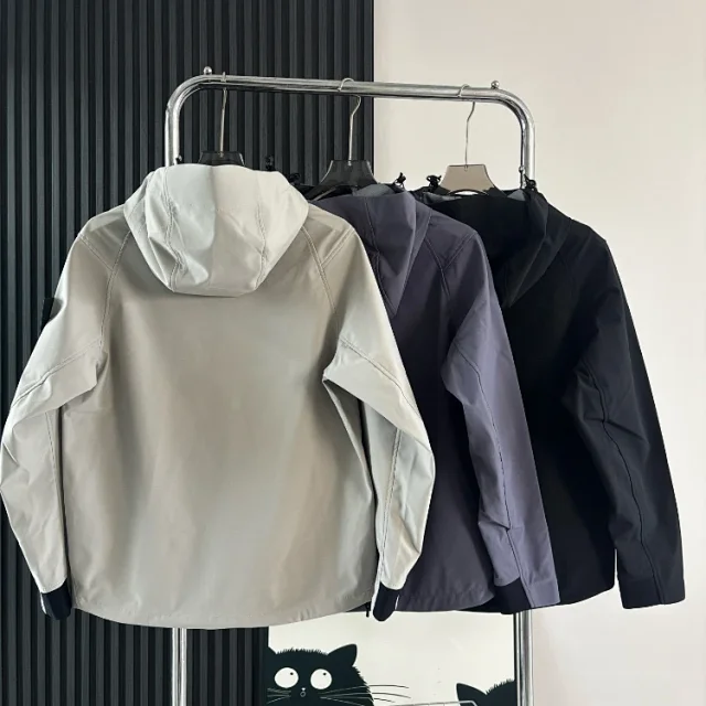 Stone Island Jackets Hooded zip-up jacket with compass sleeve badge product detail image 4