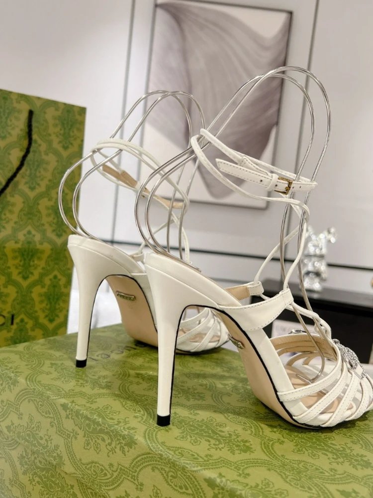 Gucci High Heels Strappy ankle-wrap stiletto sandals with crystal G detail image 4