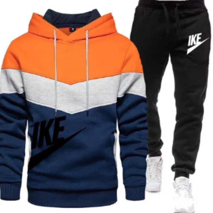 Design Color-Block Hoodie and Joggers Set Orange Navy Gray - 1