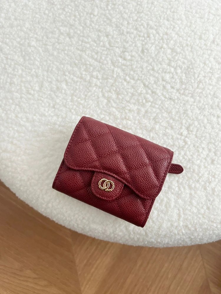 Unbranded Wallets & Card Holders Compact quilted flap coin wallet with zip pocket — Wine red