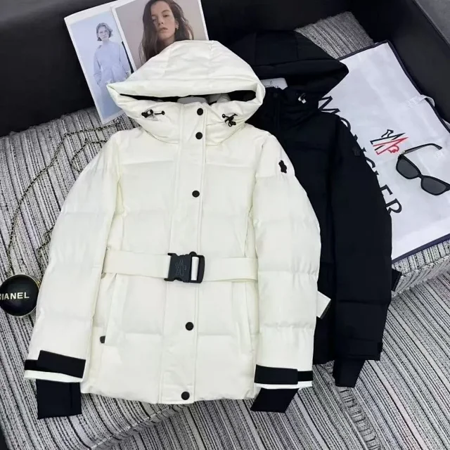 Moncler Down Jackets Belted hooded padded jacket with contrast cuffs product detail image 1
