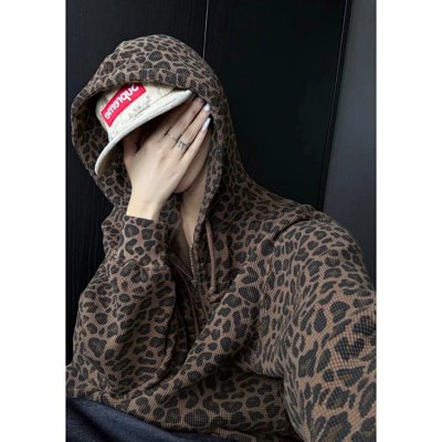 Supreme Leopard Print Corduroy Hooded Zip-Up Sweatshirt