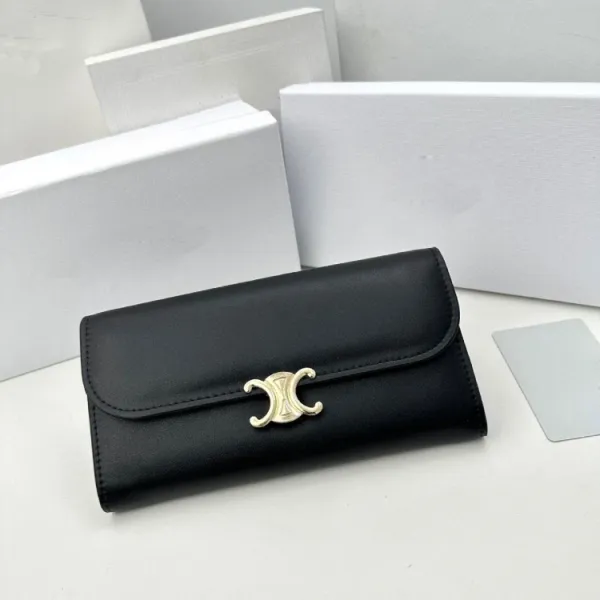 Celine Triomphe Flap Wallet Pink Leather Long Wallet - 3