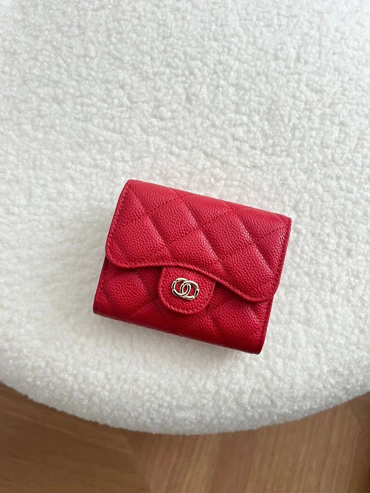 Unbranded Wallets & Card Holders Compact quilted flap coin wallet with zip pocket — Bright Red