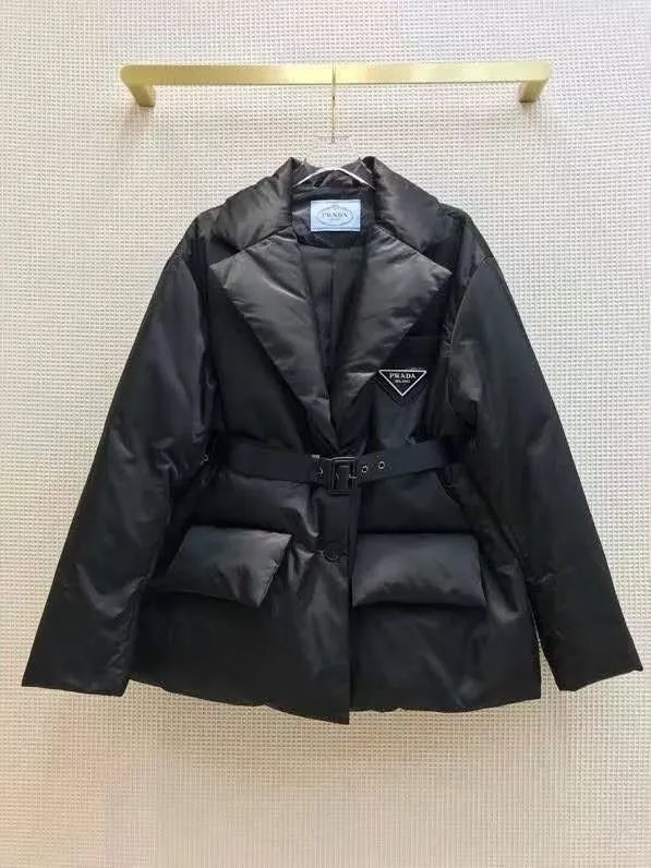 Prada Down Jackets Belted puffer jacket with flap pockets image 9