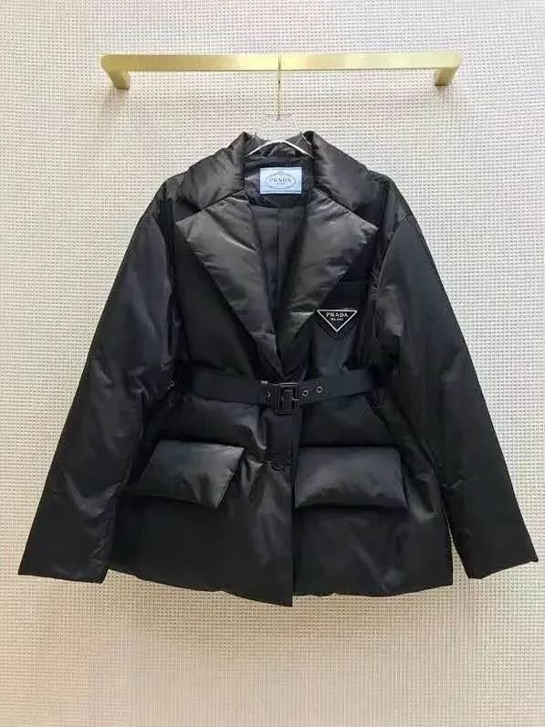 Prada Down Jackets Belted puffer jacket with flap pockets product detail image 9