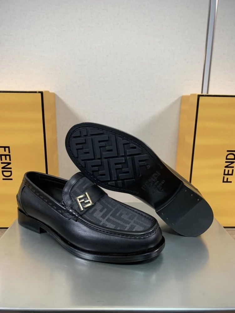 Fendi Leather Shoes FF Buckle Loafers image 3