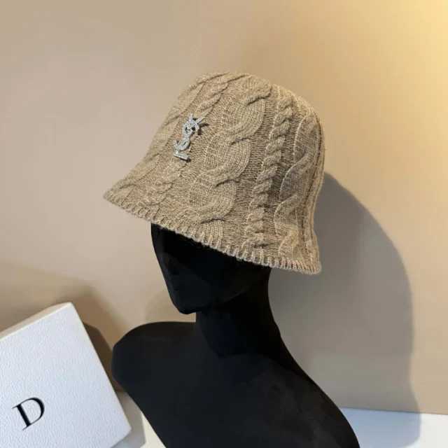 Saint Laurent Hats Cable-Knit Bucket Hat with YSL Monogram product detail image 5