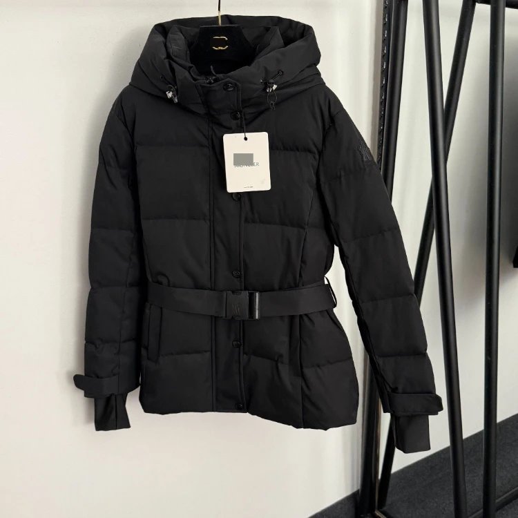 Moncler Down Jackets Belted hooded padded jacket with contrast cuffs — Black
