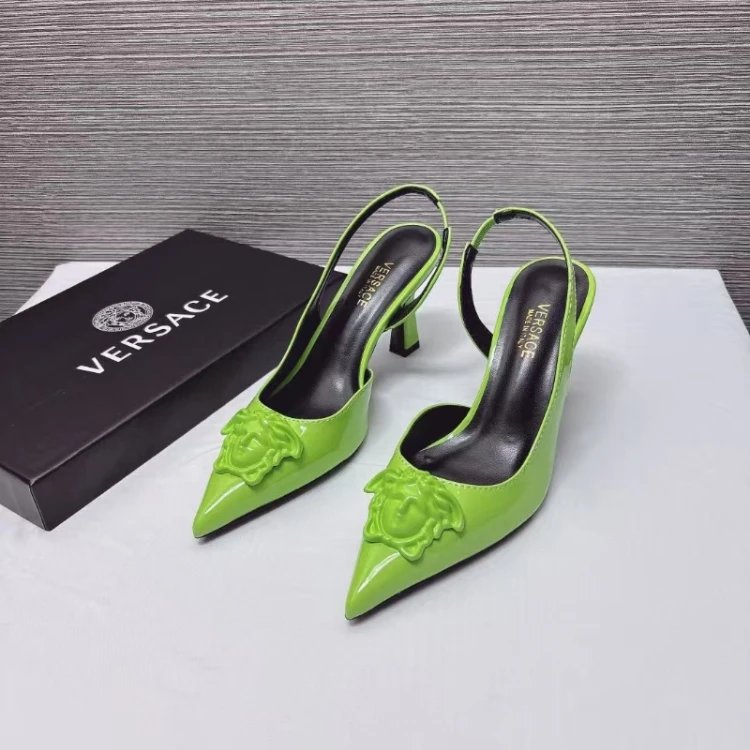 Versace High Heels Pointed-Toe Medusa Slingback Pumps — Light green