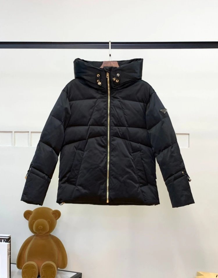 Unbranded Down Jackets Hooded short puffer jacket with drawstring cuffs — Black