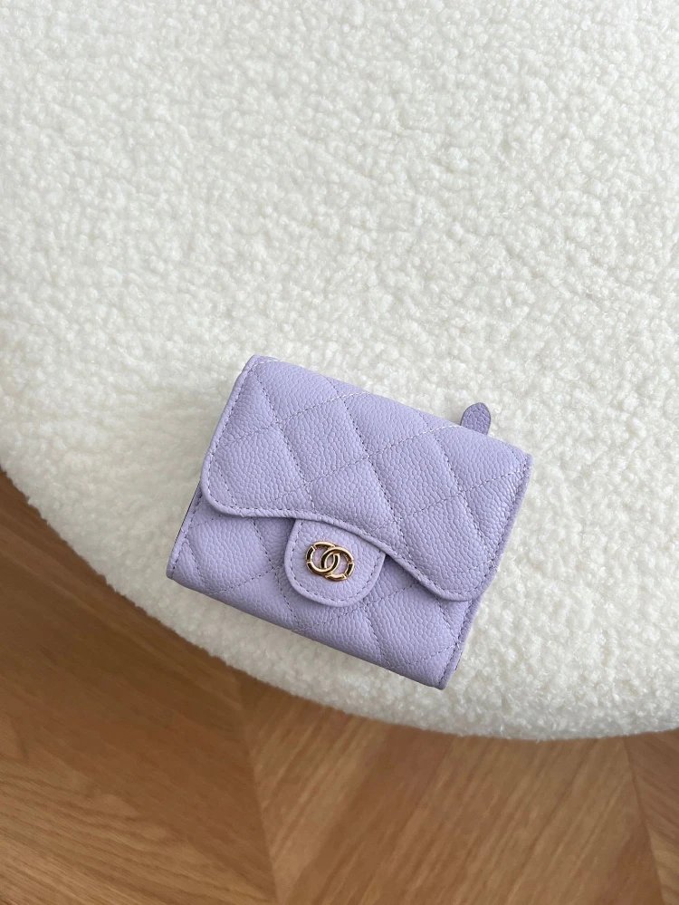 Unbranded Wallets & Card Holders Compact quilted flap coin wallet with zip pocket — Lavender purple