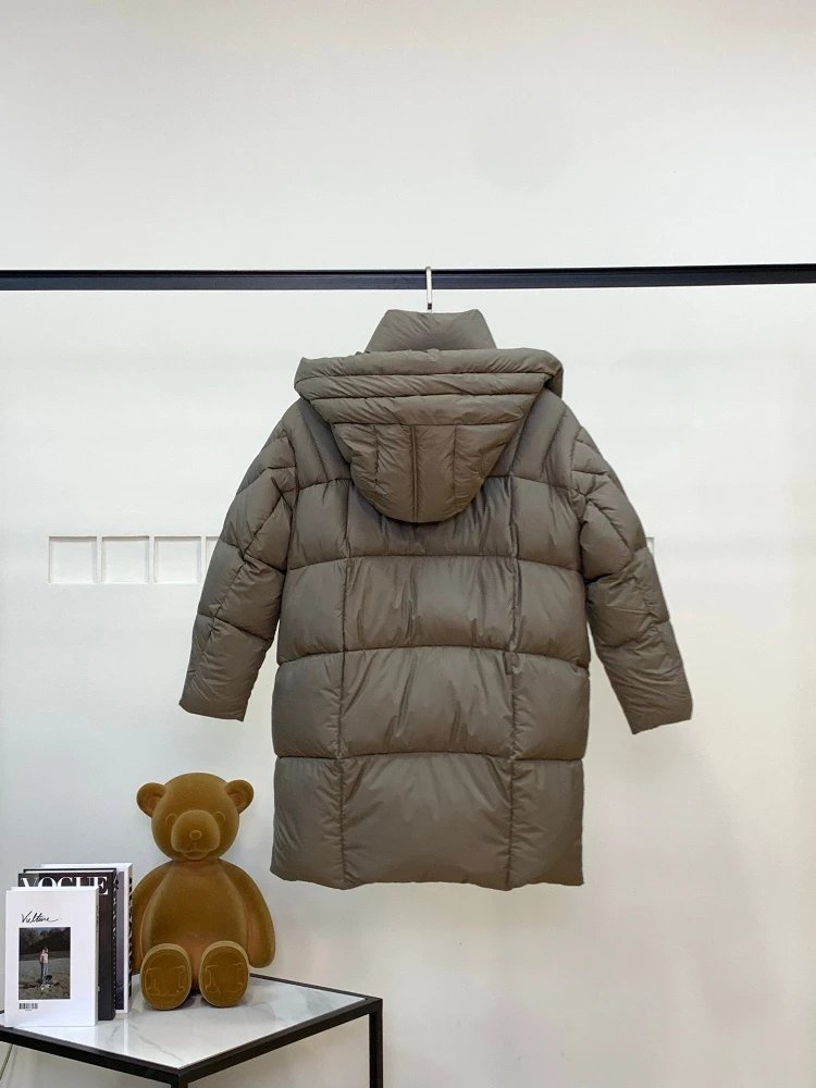 Unbranded Down Jackets Mid-Length Hooded Puffer with Chevron Quilting and Zip Pockets image 2