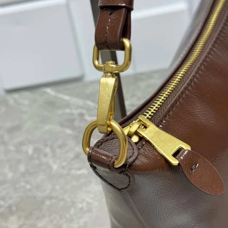 Design Mini Shoulder Bag Brown Patent Leather Underarm Bag - 5